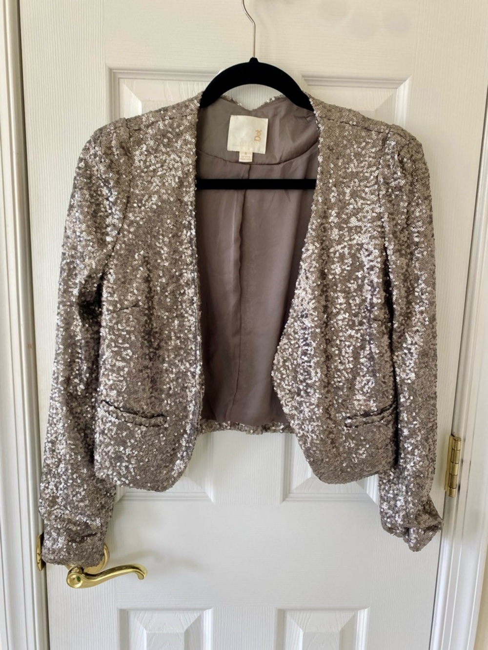 Line & Dot Silver Sequin Open-Front Blazer
